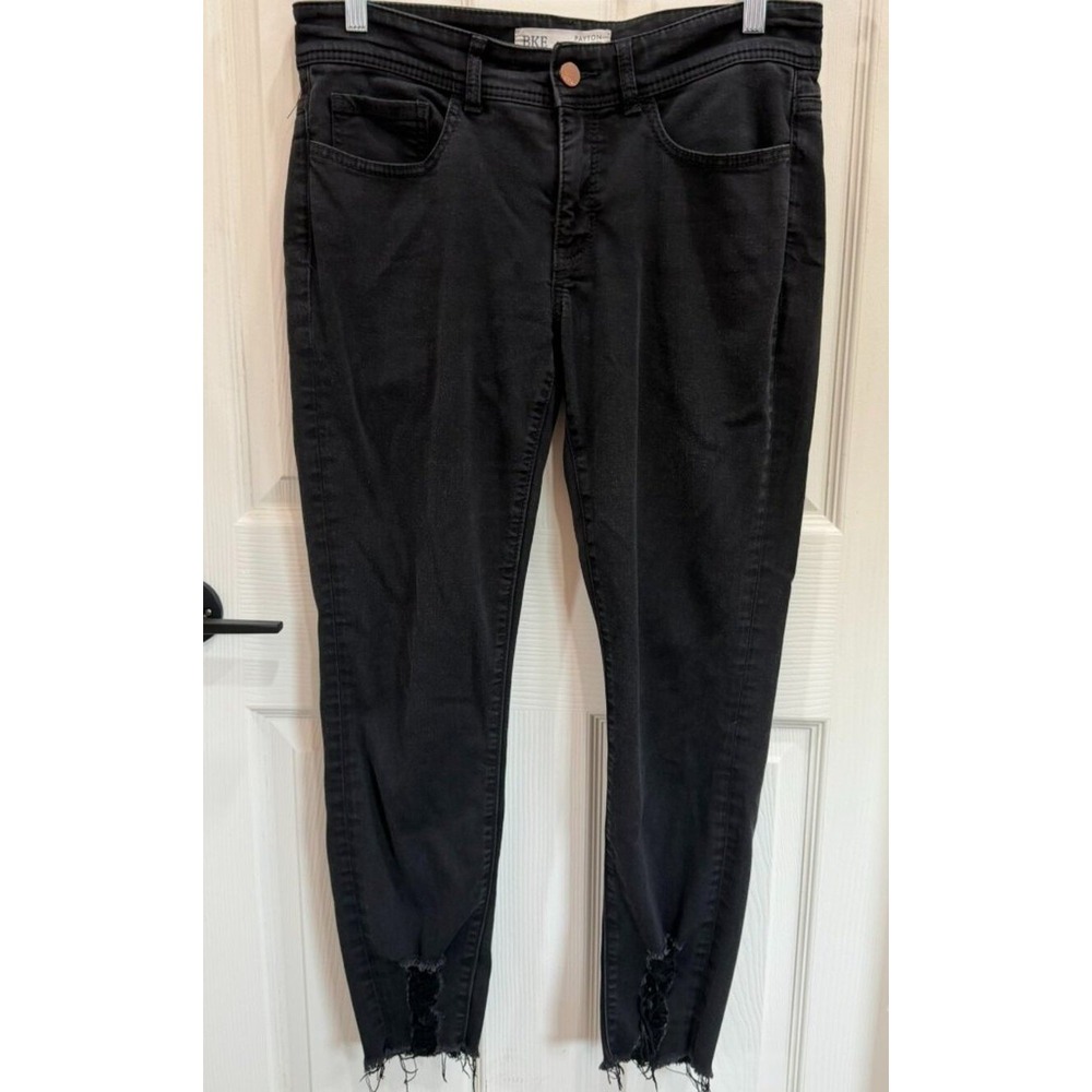 BKE "Payton" Mid‑Rise Ankle Skinny Jeans — Distressed Hems, Sz 28